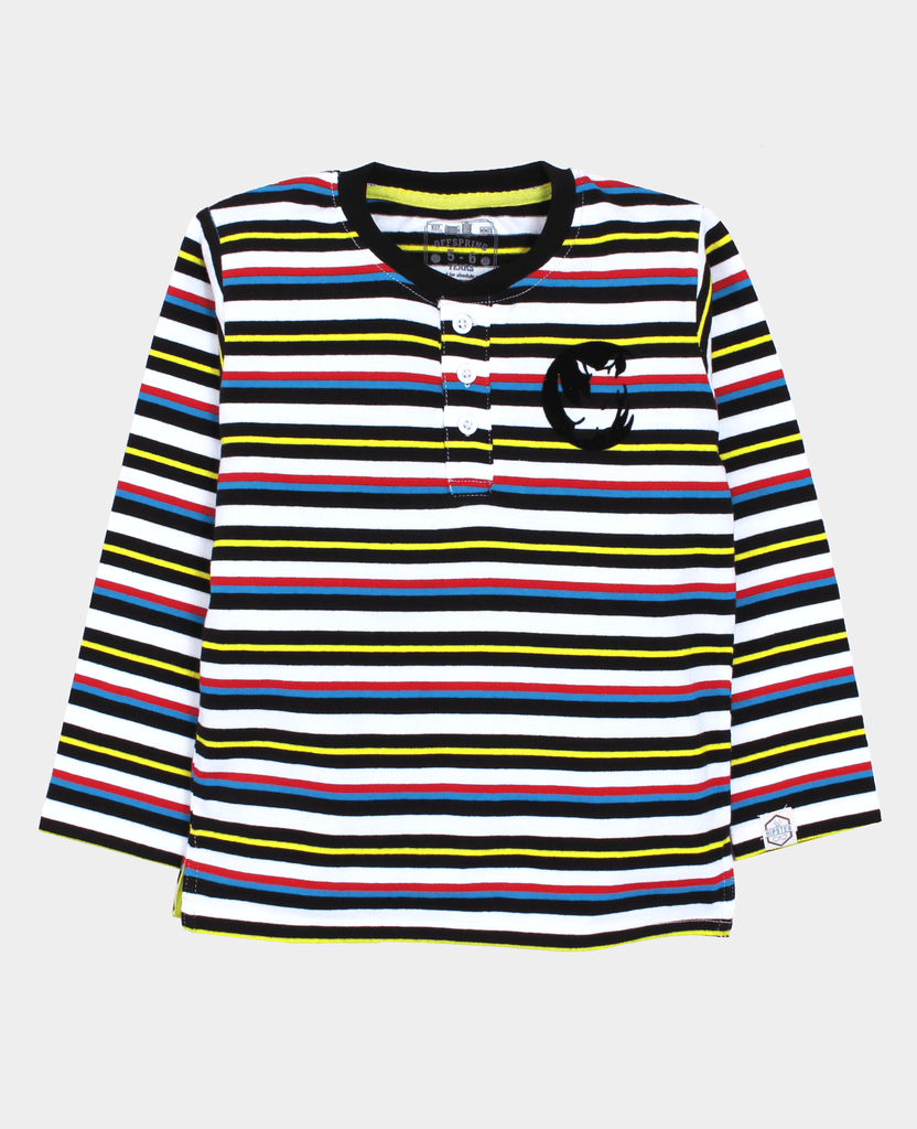 Boys L/S Striped Henley T Shirt - Offspring